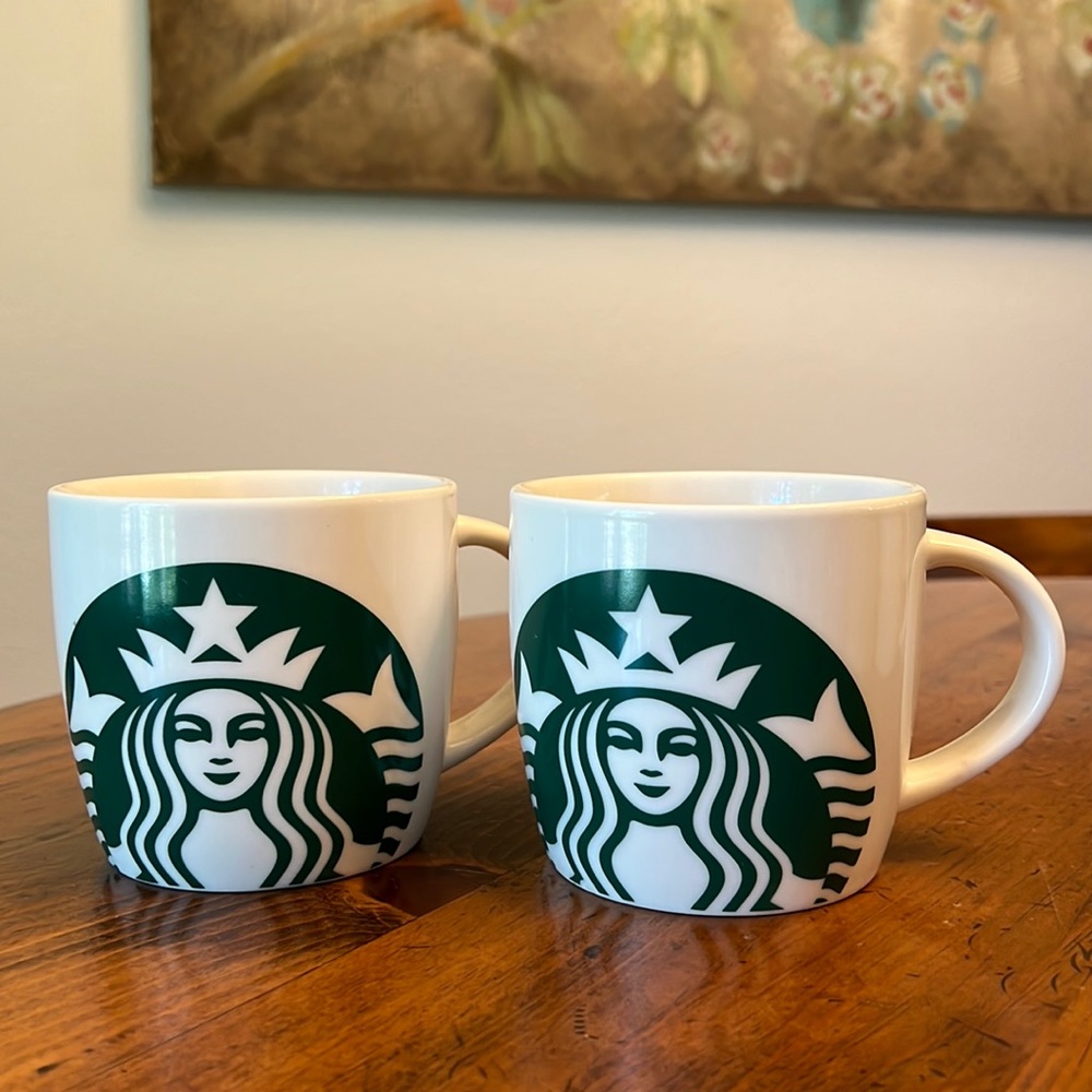 Starbucks Set of 2 Large White Coffee Mugs w/ Siren Mermaid Logo 2017